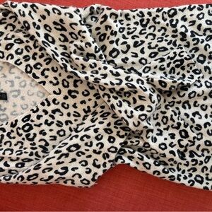 Charter Club 100% Cashmere Black and Tan Leopard V-Neck Sweater